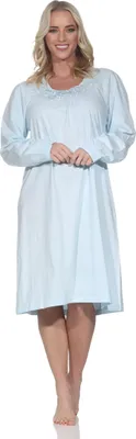 Produktbild von Damen langarm Nachthemd mit Spitze im klassisch fraulichen Design – auch in Übergröße ; hellblau , 56