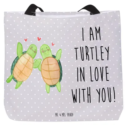 Produktbild von Mr. & Mrs. Panda Strandtasche Schildkröten Paar - Grau Pastell - Geschenk, für Freundin, Hochzeitstag, Tote Bag, Valentinstag, Partner, Frauen, Reisetasche, Tasche
