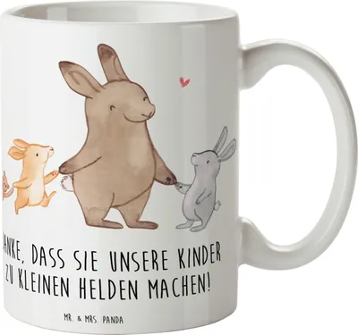 Produktbild von Mr. & Mrs. Panda Becher Erzieher Heldenmacher - Weiß - Geschenk, Danke sagen, Tasse, Entwicklung, Fürsorge, Henkelpott, Kaffeepott, Bedanken, Dankeschön, Kaffeetasse