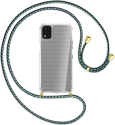Produktbild von Handykette Backcover-Schutzhülle mit Band (Metall goldfarben) für LG K42 LM-K420 - grün/blau/weiß