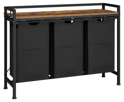 Zdjęcie produktu dla Koszyk na pranie – sortownik do prania – 3 przegródki – tkanina Oxford – metalowa rama – 70 x 71 x 30 cm – czarny
