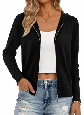 Produktbild von Damen Strickjacke mit Kapuze, Kurze Cardigan