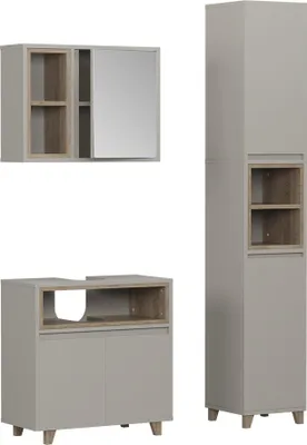Obrázek produktu pro Koupelnový nábytek Vicco Elnor Greige 3 díly s vysokou skříňkou, Model 57565