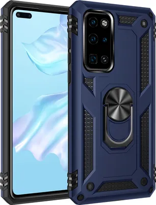 Produktbild von Huawei P40 Hülle, Dual Layer Militäre Fallschutz Schutzhülle mit Ringhalterung Ständer für Huawei P40 Blau