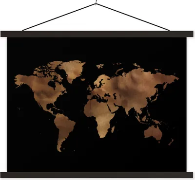 Produktbild von MuchoWow® Textilposter Weltkarte - Braun - Schwarz 40x30 cm mit schwarzem Rahmen - Dekorationen
