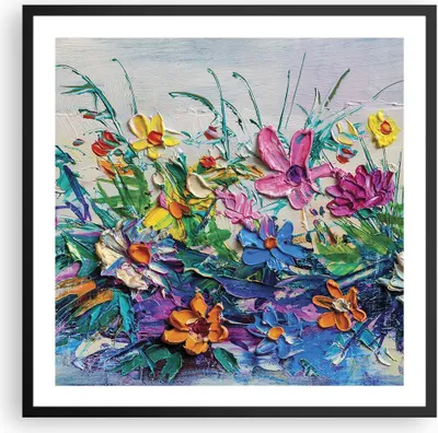 Produktbild von Gerahmtes Poster - Schwarzer Rahmen - Blumen die Farben pastos - 60x60 cm - Wand Bild - Wanddeko - Wandbilder - Kunstposter - Wandposter - Bilderrahmen - Bilder - Kunstdruck - P2BAC60x60-4521