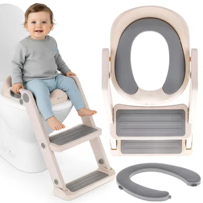 Produktbild von Toilettentrainer Kinder WC Sitze Baby mit Treppe Toilettensitz mit Leiter Kindertoilettenaufsatz für WC, Tritthocker Weiß/Grau