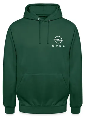 Produktbild von Spreadshirt Opel Logo Weißer Schriftzug Uni Hoodie, S, Flaschengrün