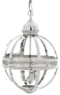 Produktbild von Casa Padrino Barock Hängeleuchte vernickelt Kugel Silber Durchmesser 43 cm, Höhe 63 cm - Barock Schloss Lampe Leuchte Laterne