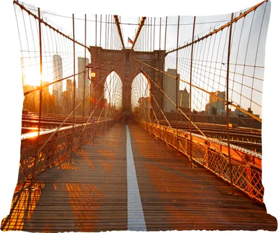 Produktbild von MuchoWow® Zierkissen Sofakissen Wohnzimmer Dekokissen 45x45 cm Brooklyn Bridge in New York bei Sonnenuntergang - Schlafpolster - Polster für das Sofa