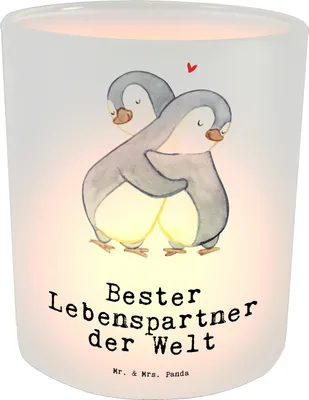 Produktbild von Mr. & Mrs. Panda Kerzenhalter Pinguin Bester Lebenspartner der Welt - Transparent - Geschenk, Verliebt, Liebe, Freund, Geschenkidee, Hochzeitstag, Glas, Teelichthalter