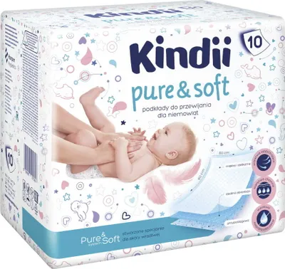 Zdjęcie produktu dla Kindi podpaski 10 sztuk 60x60cm Pure & Soft, jednorazowe podpaski, jednorazowe podpaski, podpaski na nietrzymanie moczu, podpaski higieniczne