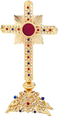 Produktbild von Reliquiar mit Steinen Monstranz Hausaltar Messing Öffnung Hinten Silbern 7638