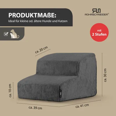Produktbild von Rohrschneider Hundetreppe kleine Hunde |  EU | Haustiertreppe mit rutschfester Unterseite | Katzentreppe mit waschbarem Cordbezug | Hunderampe mit Schaumstofffüllung | 39 x 41 x 30 cm