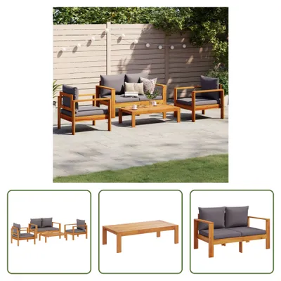 Produktbild von The Living Store 4-tlg. Garten-Sofagarnitur mit Kissen Massivholz Akazie