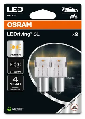 Image de 2 Ampoules LAMPE LED ORANGE LEDriving SL PY21W Amber ECO PACKAGING Osram 7507DYP-2BL