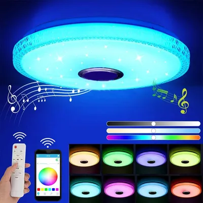 Produktbild von LED Deckenleuchte - 60W smarte Kristall-Deckenlampe - RGB & Sternenhimmel, dimmbar - Bluetooth-Lautsprecher - Fernbedienung & App-Steuerung - 15–30 m² - Für Badezimmer - Weiß