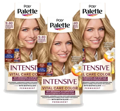 Produktbild von 3 x Poly Palette Vital Care Haarfarbe 9-40 Natürliches Beigeblond 115 ml - Vorteilspackung - 3 Stücke