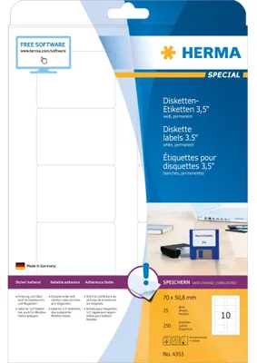 Produktbild von Disketten-Etiketten weiß 70x50,8 mm Papier matt 250 St.