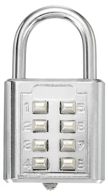 Produktbild von Kombinationsschloss 8-stelliges Druckknopfschloss Silber | 1 Stück, Zinklegierung, Stahlbügel