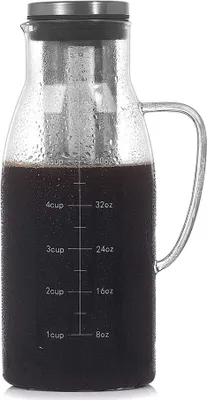 Produktbild von CANDeal 1500ML Cold Brew Eiskaffeemaschine, Glas-Eistee- Und Kaffee-Cold Brew Maker Und Krug Mit Silikonkappe Und Abnehmbarem Edelstahlfilter, Tee-Ei Mit Ausgießer