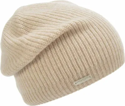 Seeberger Strickmütze-Beanie aus 100% Kaschmir im Rippmuster in beige