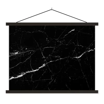 Produktbild von MuchoWow® Textilposter Marmor - Schwarz - Marmoroptik - Weiß - Luxus - Stein 150x113 cm mit holzfarbenen Rahmen - Poster