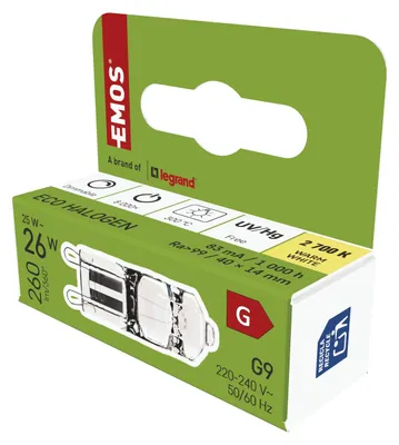 Immagine prodotto di EMOS Lampadina alogena dimmerabile G9 25 W, attacco G9 230 V, luminosità 260 lm, bianco caldo 2700 K, elevata resa cromatica CRI 99,9, ZE0304