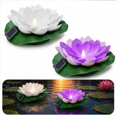 Produktbild von 2pcs Lotus-Laternen,schwimmende Lotus-Leuchten mit Solarenergie,Teichdekoration,schwimmende Seerosen- und Lotus-Nachtlichter für Garten,Teich und Pool