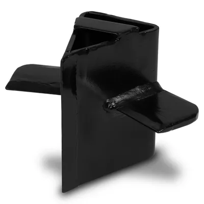 A black metal log splitter wedge is shown against a white background.