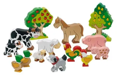 Produktbild von Bauernhof Tiere Set von 14 Teilen - Holzspielzeuge für kreatives Spiel