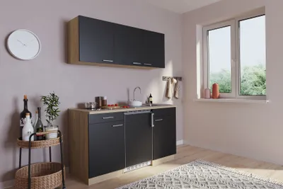 Produktbild von Küche Miniküche Singleküche Küchenzeile Pantry Eiche Schwarz Luis 150 cm Respekt