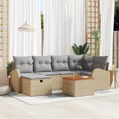 Zdjęcie produktu dla Maison Exclusive - Zestaw mebli ogrodowych, sofa i 6 foteli, kolor beżowy, wykonane z rattanu syntetycznego