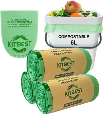 Productafbeelding van Composteerbare afvalzakken - Biologisch afbreekbaar - Keukenafval verwerken - Gecertificeerd EN13432 - 6 liter 150 stuks - Groen