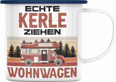 Produktbild von Trendation - Echte Kerle Ziehen Wohnwagen Camper Emaille Tasse Geschenke Wohnmobil für Männer Campingwagen Geschenkidee Zubehör Camping Opa Oma Rentner Lustig (Blau)
