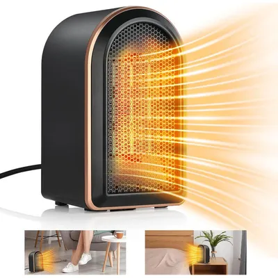 Produktbild von Keramik Heizlüfter 1200 W, Mini Heizgerät für Tisch und Schlafzimmer, 2 Heizstufen, PTC Keramikheizung, Kippschutz, Überhitzungsschutz, Schwarz