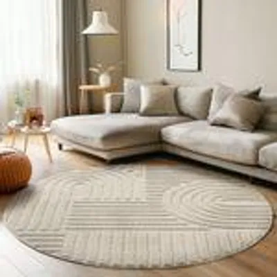 Produktbild von Carpettex Hochflor Teppich Wohnzimmer Schlafzimmer Flur Skandi Boho Teppich 3D Design Flauschig Weich, Größe: 160 cm Rund, Farbe: Beige