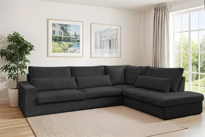 Produktbild von Ecksofa Designersofa THORA in Stoff Poso Schwarz Ottomane Rechts