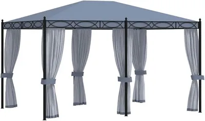 Productafbeelding van Partytent/paviljoen met muggengaas, 3x4 meter, antraciet, staal. Tuinpaviljoen/tent, stabiele tuintent voor strandfeesten, bruiloften en kamperen