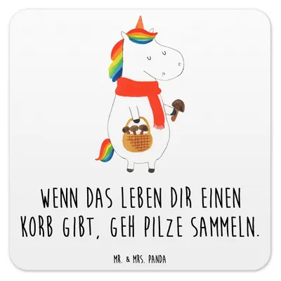 Produktbild von Mr. & Mrs. Panda Untersetzer für Gläser Einhorn Pilz 6er Set - Weiß - Geschenk, Unicorn, Einhörner, Pilze, coaster, Motivation, Tischuntersetzer, Tassen-Untersetzer