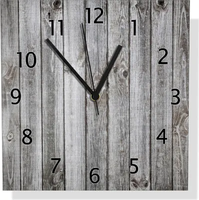 Produktbild von Wallario Design Wanduhr Holz-Optik Textur hellgraues Holz Paneele Dielen mit Asteinschlüssen aus Aluverbund, Größe 30 x 30 cm