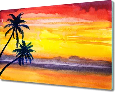 Produktbild von Coloray Küchenbrett Kochplattenabdeckung Hackbrett Schneidebrett Herdabdeckplatte 80x52 cm - Palm Coast Sonnenuntergang
