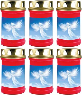 Produktbild von Grabkerze Rot 6er Pack, Brenndauer: 48 Stunden ( je Kerze ), Motiv: Engel
