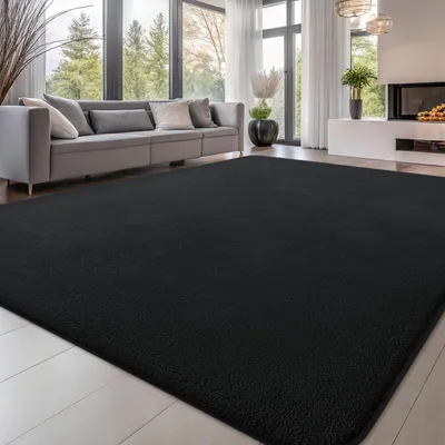 Hochflor-Teppich 200x280 cm, waschbar, rutschfest, Schwarz