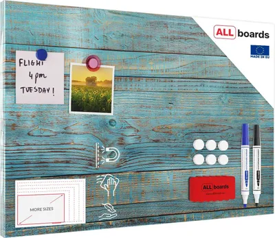 Immagine prodotto di Lavagna magnetica in acciaio LEGNO BLU RETRO VINTAGE 60x40 cm MetalBoards lastra con stampa adatta per tutti i tipi di calamite + set di accessori GRATIS