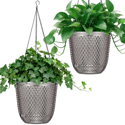 Produktbild von Hängende Pflanzgefäße Kunststoff Grau 14 cm 2er Set