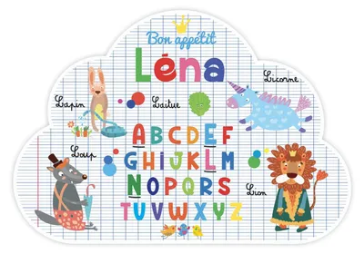 Placemat mit Namen, Wolkenform, Tiermotiv, 29 x 41 cm