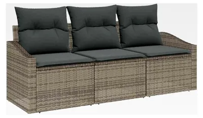 Produktbild von 3-teiliges Garten-Sofa-Set mit Kissen Grau Poly-Rattan Lounge Sofa Outdoor