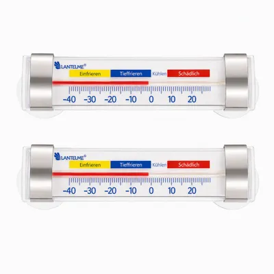 Produktbild von 2 Stück Edelstahl Kühlschrankthermometer Set mit Saugnapf und Haken Temperatur -40 bis +24°C Analog Thermometer Kühlschrank Gefrierschrank Kühltheke