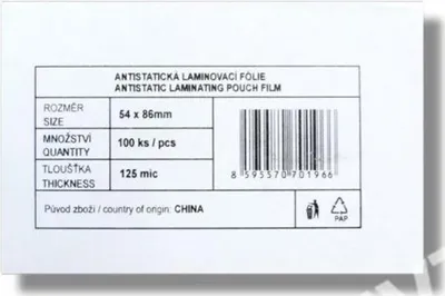 Zdjęcie produktu dla Samoprzylepna folia do laminowania, 54x86mm, 125mic, połysk, 100szt
